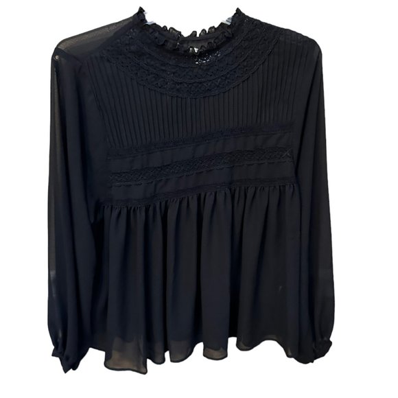 Women's Band of Gypsies Black Charmante Lace-Trim Top‎ Size Medium - Picture 1 of 4